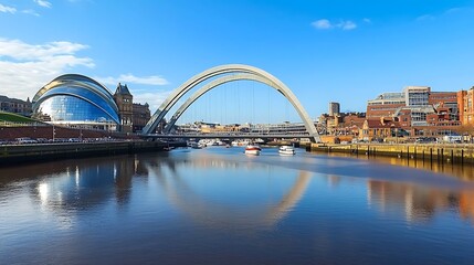 Obraz premium Cityscape with River and Bridge