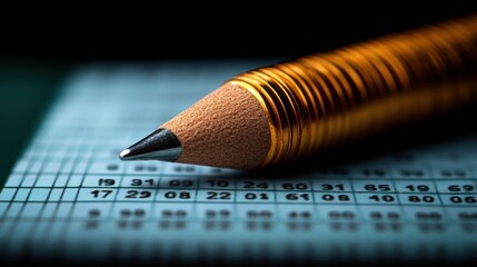 Close-up of pencil on gridded paper.