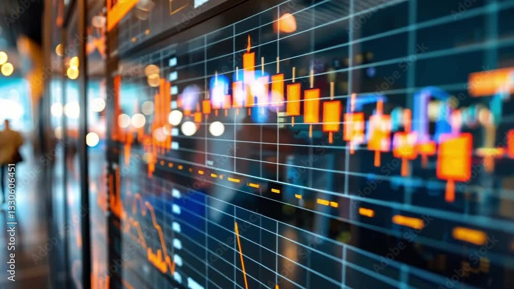 Poster dynamic stock market chart with glowing candlesticks digital display of financial data and analysis 