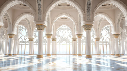 Obraz premium White columns supporting arches inside modern mosque
