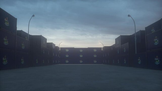 Maine State Flag Shipping Containers at Industrial Warehouse - USA Trade and Logistics Concept