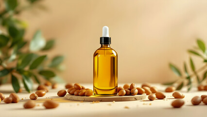 Argan Oil in Glass Bottle with Nuts