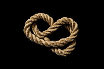 Obraz premium A rope with a heart-shaped knot, isolated on a black background