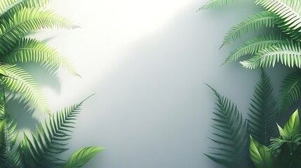 Obraz premium Elegant Light Gray Background Framed by Green Ferns