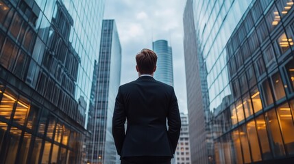 Ambition and Success: A Businessman's Vision in a Modern Cityscape