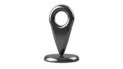 Shiny metallic map pointer icon standing on transparent background