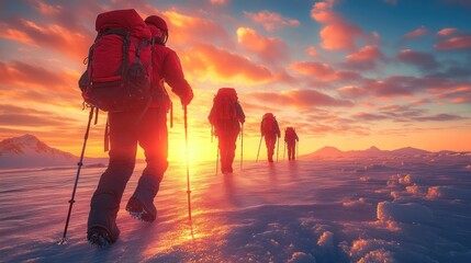 Hikers trekking across VatnajÃ¶kull Glacier in Iceland, with icy landscapes, crevasses, and distant peaks, realistic lighting and textures 