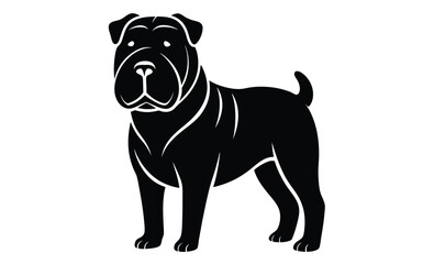 Shar Pei dog silhouette, bulldog silhouette vector illustration