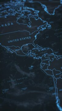World map animation. Camera zooming in into Central America continent, focusing in  Mexico. 2d animation.