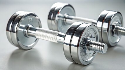 Chrome Dumbbells on White Background