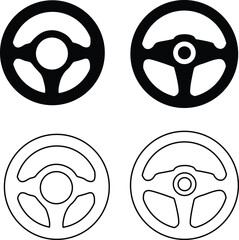 Race Steering Wheel Silhouette in Flat and Outline Style on White Background