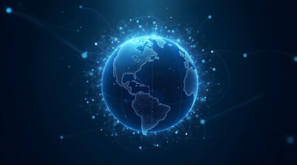 Obraz premium Futuristic Glowing Digital Globe Network Connections Blue Earth Technology Abstract Art