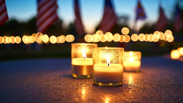 A serene evening homage at a veterans' monument.
