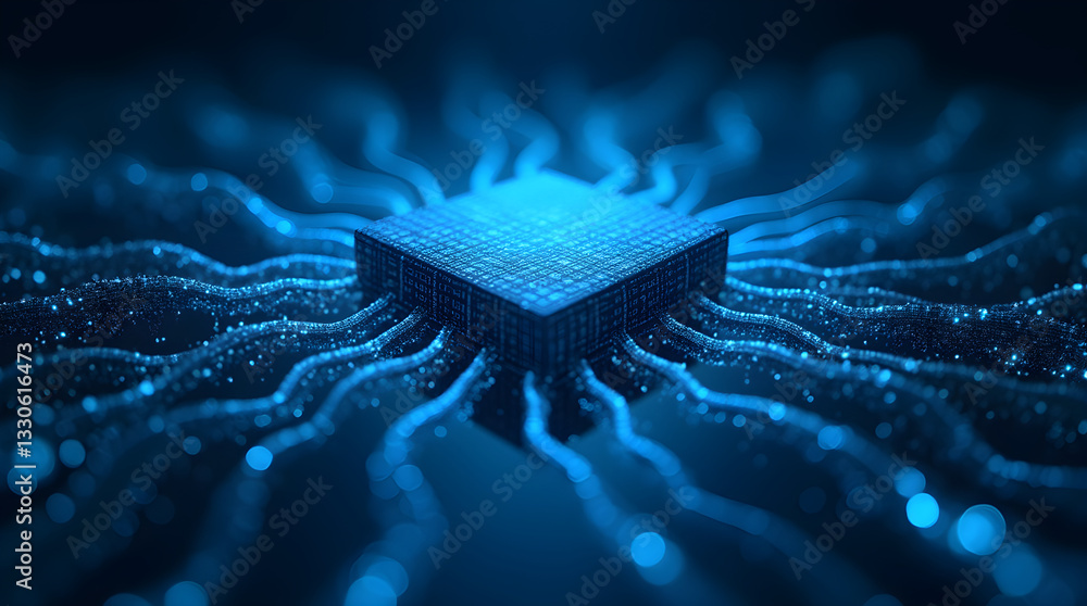 Aufkleber blue glowing high tech processor digital circuits abstract art
