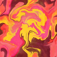 Abstract Hand Drawing Digital Painting Liquid Fluid Wavy Marble Seamless Pattern Batik Background