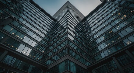 Striking architecture perspective of a modern glassy skyscraper formation