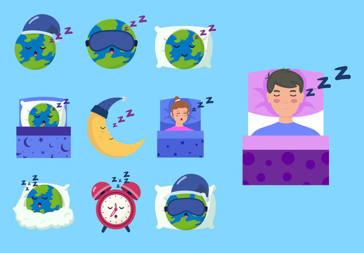 Blue and Green World Sleep Day Illustration Set