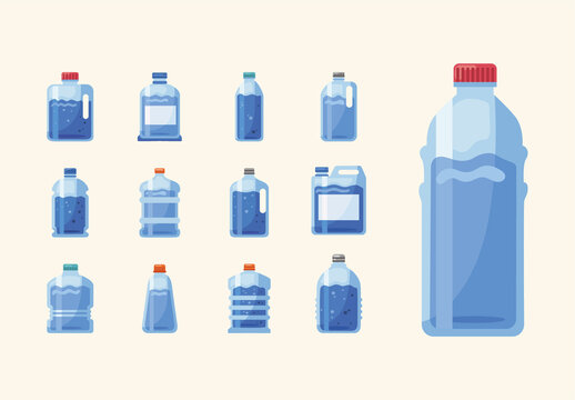 Blue Bottle Gallon Water Storage Icons Set
