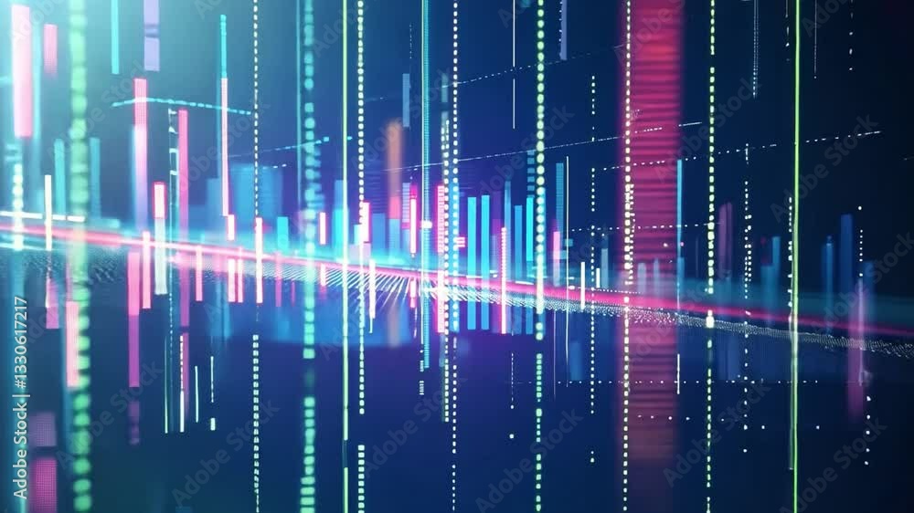 Poster vibrant digital abstract background with colorful vertical lines and bars data visualization and sou