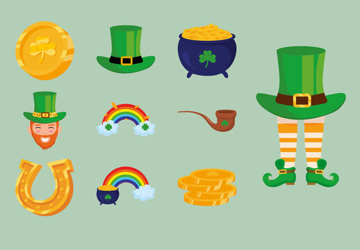Colorful Saint Patricks Irish Holiday Icons Set