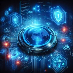 Futuristic big data visualization artificial intelligence digital cybersecurity data network background with network grid, binary code, holographic,hub element ,Blockchain nodes