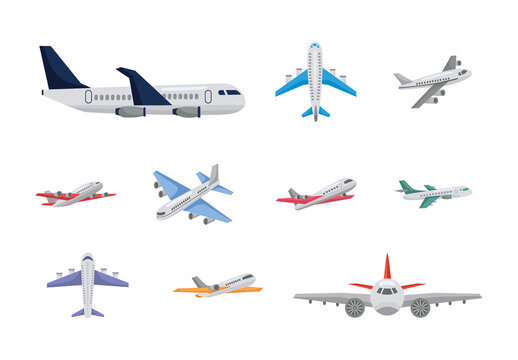 Gray Airplane Flying Travel Transportation Icons Set