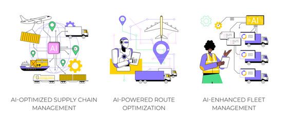 AI in Transportation and Logistics abstract concept vector illustrations.