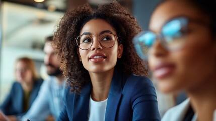 Professional meeting in a modern office with engaged participants discussing ideas and strategies
