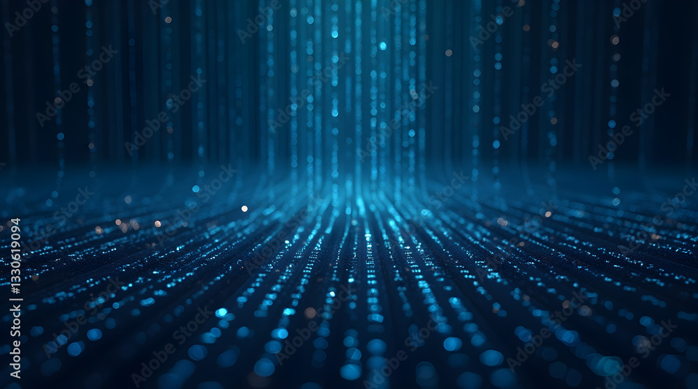 Poster abstract futuristic blue digital data streams - technology network connection