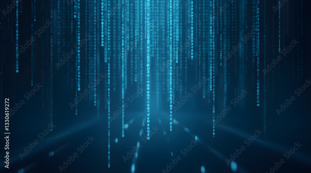 Poster dark blue futuristic binary code rain technology background