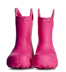 Rubber boots pink children's on white background isolation