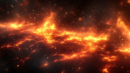 Fototapeta premium Fiery celestial body with stars and dark background