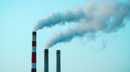 Dramatic View of Industrial Chimneys Releasing Smoke into Sky