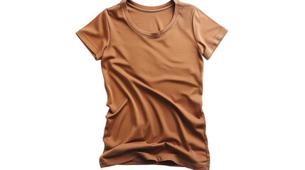 Brown t-shirt mockup lying on transparent background