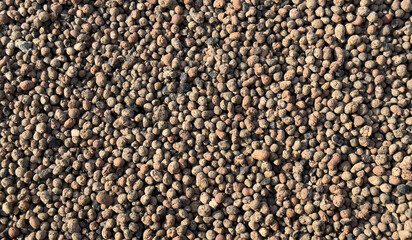 Texture of expanded clay gravel close-up