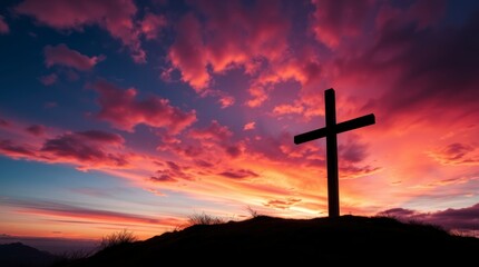 Fototapeta premium Majestic Cross Silhouette at Sunset Dramatic Sky