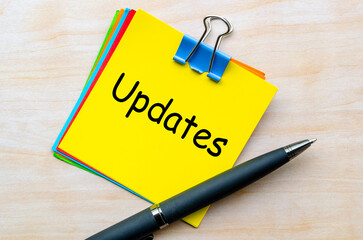 Updates text on yellow notepad with pen background