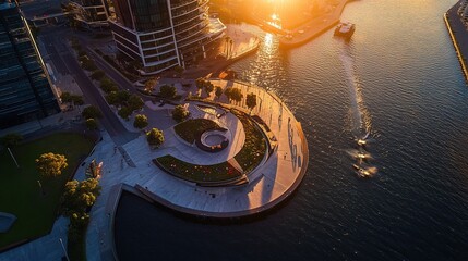 Obraz premium Aerial View of Elizabeth Quay at Sunset in Perth, Australia