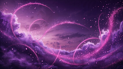 Fototapeta premium A majestic, deep purple backdrop, reminiscent of a twilight sky, with luminous pink dust Background