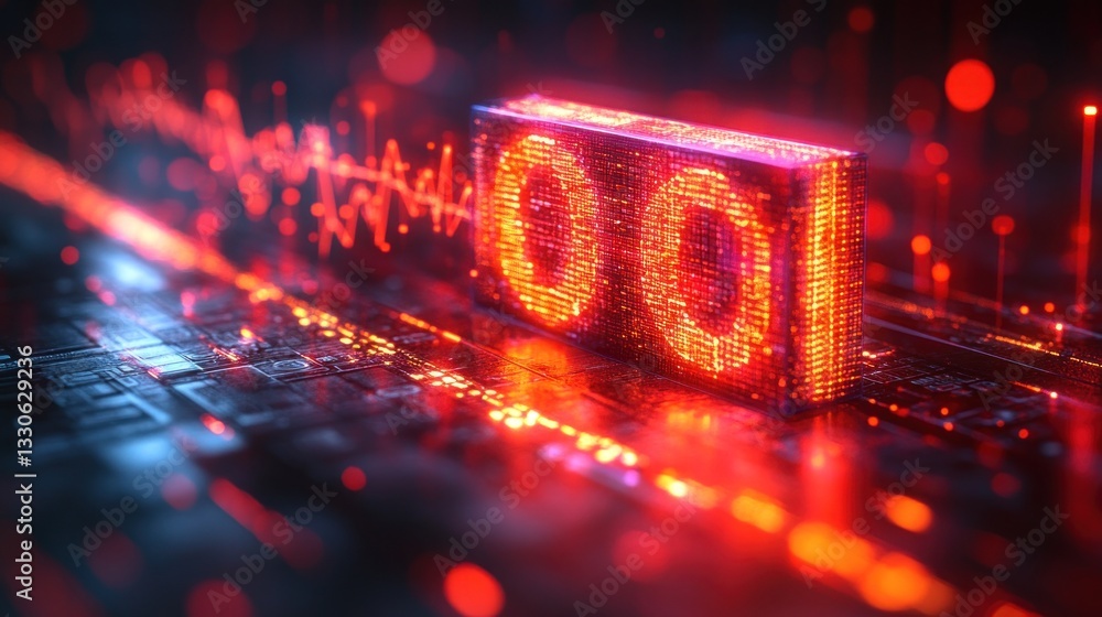 Poster binary code block: a digital landscape of glowing numbers