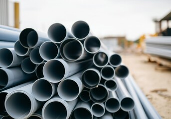 Pvc pipes stacked at construction site material storage area