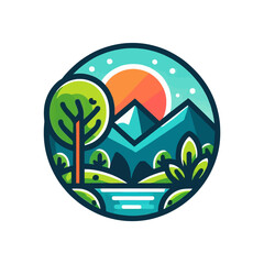 Fototapeta premium Logotipo ilustrativo de naturaleza en estilo colorido moderno sobre fondo transparente en formato vectorial. Elementos coloridos, diseño moderno, armonía con la naturaleza. Ideal para eco-branding