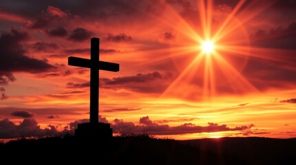 Sunset Silhouette Cross Christian Faith Image