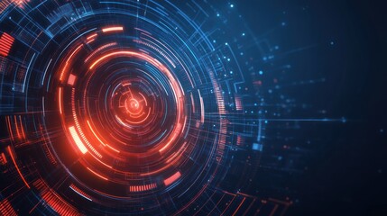 Fototapeta premium Futuristic digital interface, concentric circles, glowing lines, technology background