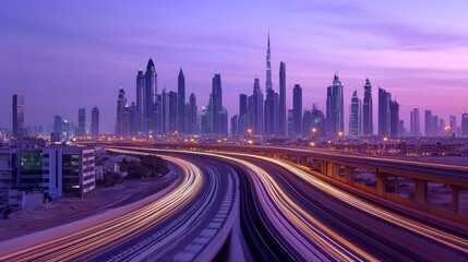 Fototapeta premium Dubai Skyline Expressway Twilight