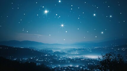 Fototapeta premium Starry Night Mountain Cityscape