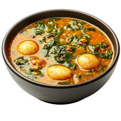 A Bowl of Nigerian Egusi Soup with Ground Melon Seed Isolated on Transparent Background