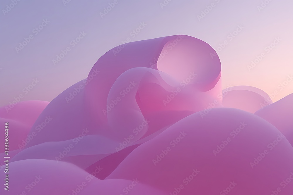 Wall mural abstract flowing shapes with a soft and gradient colored sky