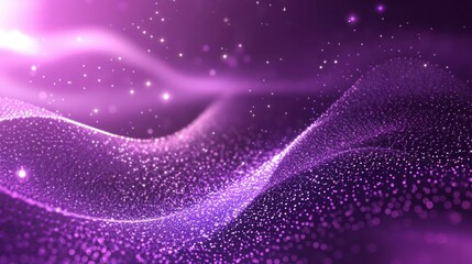 Futuristic Glowing Purple Waves with Sparkling Particles - Abstract Digital Background