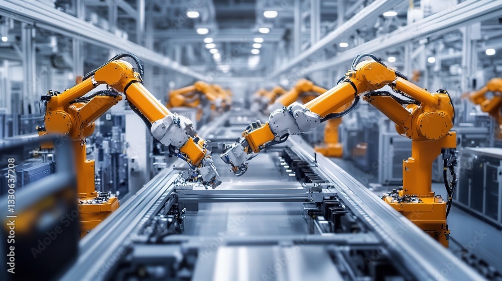 Poster fully automated robotic assembly line in high-standard scale factory